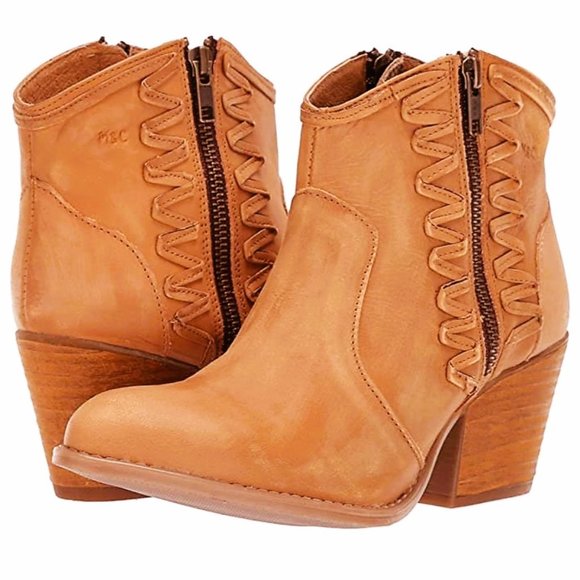 Musse & Cloud "Athya" 100% Leather Mustard Orange Western Ankle Boots - Size 6 - Picture 14 of 14